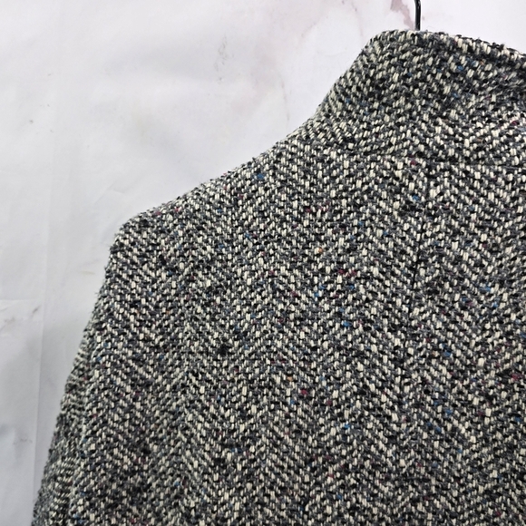 Vintage Coat Womens 1X Gray Wool Tweed Words 80s 90s Pleated Slouchy Korea - Picture 6 of 14
